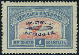 Neuf Avec Charnière N° 19Da, 1p Surcharge Zeppelin Bleue Renversée, TB, Rare - Andere & Zonder Classificatie