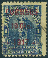 Oblitéré N° 110, 10c Sur 1c Bleu, Provisoire De Cobija 1917 TB, Rare, Signé + Certificat A Rendon - Sonstige & Ohne Zuordnung