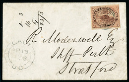 Lettre N° 5, 3p Castor, ND, Scott N° 4, Seul Sur L. Càd Galt Ap 15-1856, Pour Stratford Avec Arrivée Stratford Ap 16-185 - Autres & Non Classés