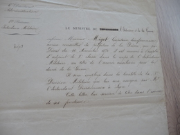 23/11/1870 Nomination Migot Capitaine Démissionnaire Ministère - Documentos