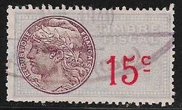 TIMBRE  FISCAL    N°59  -  15C ROUGE SUR BLEU ET MAUVE  -  MEDAILLON DAUSSY    -  OBLITERE - Stamps