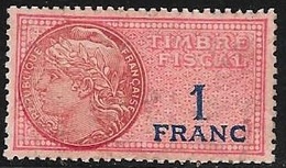 TIMBRE  FISCAL    N°74  -  1 F BLEU  SUR ROUGE    -  NEUF - Other & Unclassified