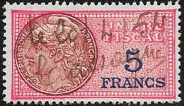 TIMBRE  FISCAL    N° 137a   -  5 F  BLEU  SUR ROUGE  -  MEDAILLON DAUSSY  -  -  OBLITERE - Sellos