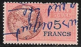 TIMBRE FISCAL N° 137a -  5 F BLEU SUR ROUGE  -  MEDAILLON DAUSSY  -  OBLITERE - Sellos