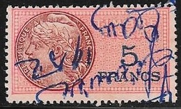 TIMBRE FISCAL N° 137a  -  5 F BLEU SUR ROUGE  -   MEDAILLON DAUSSY FOND ETOILE  -   OBLITERE - Sellos