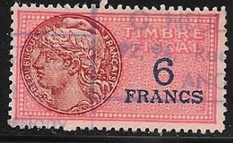 TIMBRE FISCAL N° 138a  -  6 F    BLEU   SUR ROUGE  -   MEDAILLON DE DAUSSY  ETOILE  - OBLITERE - Zegels