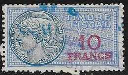 TIMBRE FISCAL N° 142  -  10 F    BLEU   SUR ROUGE   -  MEDAILLON DE DAUSSY ETOILE -  OBLITERE - Timbres