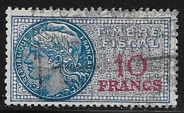 TIMBRE FISCAL N° 142  -  10 F    BLEU   SUR ROUGE  -   MEDAILLON DE DAUSSY ETOILE  -   OBLITERE - Timbres