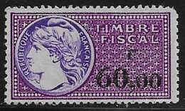 TIMBRE FISCAL N° 421  -  60 F  NOIR   SUR VIOLET  - MEDAILLON DAUSSY FOND ETOILE  -  NEUF - Zegels