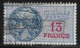 TIMBRE FISCAL N° 146  -   13 F ROUGE SUR BLEU   -  MEDAILLON DE DAUSSY  FOND ETOILE    -   OBLITERE - Stamps