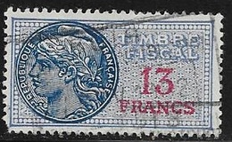 TIMBRE FISCAL N° 146  -   13 F ROUGE SUR BLEU  -  MEDAILLON DE DAUSSY  FOND ETOILE     -   OBLITERE - Zegels