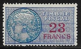 TIMBRE FISCAL N° 152  -   23 F  ROUGE SUR BLEU   - MEDAILLON DE DAUSSY  FOND ETOILE   -   OBLITERE - Zegels