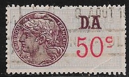 TIMBRE FISCAL N° 183 TYPE I   - MEDAILLON DAUSSY - SURCHARGE   50c  ROUGE  - D.A.      -   OBLITERE - Timbres