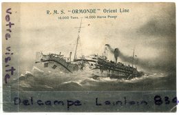 -  Le R. M. S.ORMONDE, Orient Line, Dans La Tempête, Cliché Peu Courant, écrite, TBE, Scans. - Steamers