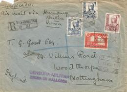 Spain Espana 1937 Palma De Mallorca 10c Local Stamp Censor Censura Registered Cover - Marques De Censures Nationalistes