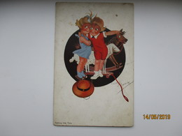 TELLING THE TALE , CHICKY SPARK , BOY AND GIRL WOODEN HORSE , SHEEP ON WHEELS , OLD POSTCARD   , O - Spark, Chicky