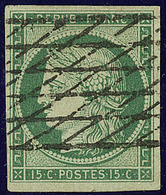 No 2b, Vert Foncé, Obl Grille Sans Fin, Jolie Pièce. - TB. - R - 1849-1850 Cérès