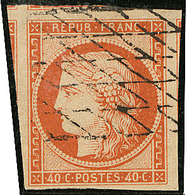 No 5b, Orange Foncé, Obl Grille Sans Fin, 4 Voisins. - TB - 1849-1850 Cérès