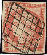 Vermillon Vif. No 7a, Obl. Grille. - TB. - RR - 1849-1850 Cérès