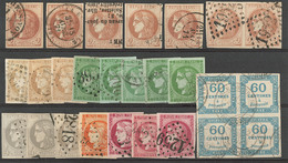 Lot. 1870-1871, Nuances Et Obl Diverses, + Taxe 9 Bloc De Quatre Obl Un Ex Trou). - TB - 1870 Bordeaux Printing