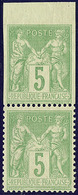 ** Non Dentelé Tenant à Dentelé. No 106d, Paire Verticale, Superbe (N°Maury) - 1876-1878 Sage (Type I)