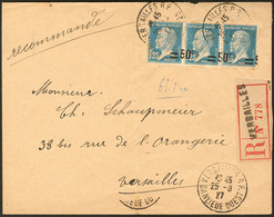 Lettre. Surcharge Très Décalée. No 222, Bande De Trois (un Ex Barres Seules Et 2 Ex Quasiment Valeur Sur Valeur), Obl Ca - Autres & Non Classés