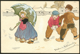 Lettre. Illustrations à La Main. "Enfants Sous La Neige", CP Aquarelle Et Plume, Neuve Et Signée. - TB - Ohne Zuordnung