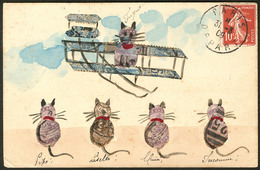 Lettre. Découpure De Timbres. "Chats Aviateurs". CP Voyagé Afft N°138. - TB - Ohne Zuordnung