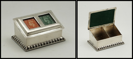 Superbe Boîte Anglaise En Argent, Style écritoire Avec Couvercle à Fenêtre, 2 Comp., 65x45x30mm, Poids 122g. - TB - Kisten Für Briefmarken