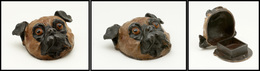 Boîte En Bronze De Vienne En Forme De Tête De Chien "Bouledogue", 1 Comp., 52x60x30mm. - TB - Kisten Für Briefmarken