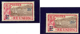 (*) Réunion. No 103, "25c" En Bleu, Deux Différents. - TB - Other & Unclassified