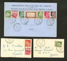 Lettre. Lot. 1er Jour Du TP Algérien En Corse. Enveloppe Commémorative Afft Divers Obl 6.12.43, + Deux Enveloppes Du 30. - Sonstige & Ohne Zuordnung