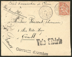 Lettre. No 25, Obl Tien-Tsin Nov 1904 Sur Enveloppe Avec Griffe Corresces D'Armées Et Voie Sibérie, Pour La France. - TB - Other & Unclassified