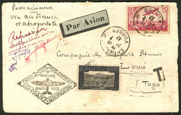 Lettre. Taxe. No 19 + France PA 11, Sur Enveloppe "1er Voyage Mars 1937 France Côte Occidentale D'Afrique AIR-FRANCE". - - Autres & Non Classés