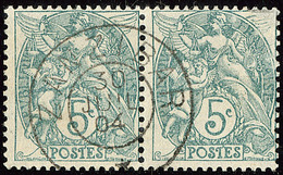 France 5c Vert Type Blanc, Paire Obl Cad Zanzibar 30 Juil 1904 (avant Dernier Jour D'utilisation De Timbres De France Av - Autres & Non Classés