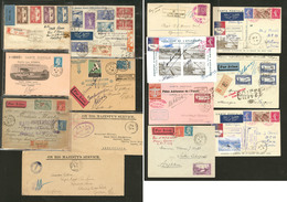 Lettre. Aérogrammes 1925-1939, Environ 70 Plis, Pays, Lignes, CS, Affts, Obl Et Destinations Dont 1ers Vols, Meetings Et - Collections (with Albums)