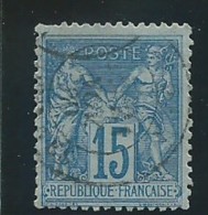 FRANCE: Obl., N° YT 90a, Bleu Sur Bleu, T.II, 1 Dt Crte, TB - 1876-1898 Sage (Tipo II)