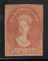 Tasmania 1857-69 Unused Sc 11a 1p Queen Victoria Orange Red - Mint Stamps