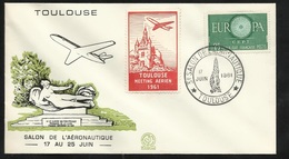 Rare Lettre Illustrée 3ème Salon Aéronautique Toulouse Le 17/1/1961 N°1266  Cachet Illustré Vignette Meeting Aérien TB - Aviazione