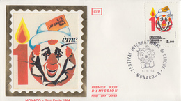 Enveloppe  FDC  1er Jour  MONACO  10éme  FESTIVAL  INTERNATIONAL  Du  CIRQUE    1984 - Cirque