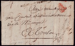 ARMÉE DES COTES DE BREST ET DE L’OCEAN. 1793. RENNES POUR TOULON. MARQUE ARM. DES CTES DE BREST. TRÈS BELLE. - Army Postmarks (before 1900)