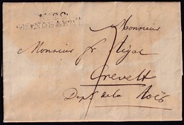 GRANDE ARMÉE. 1813. MAGDEBOURG A CREVET. MARQUE Nº 22 GRANDE ARMÉE NEGRO. PORTEO 7 DÉCIMAS. DESINFECTADA. - Army Postmarks (before 1900)