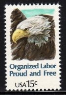 1980 USA Organized Labor Stamp Sc#1831 Bald Eagle - Protection De L'environnement & Climat