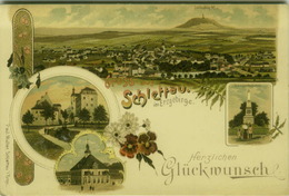 AK GERMANY - GRUSS AUS SCHLETTAU IM ERZGEBIRGE - HERZLICHEN GLUCKMUNSCH - LITHO EDIT PAUL MULLER 1900s (BG3368) - Schlettau