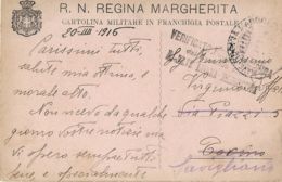 FRANCHIGIA MARINA MILITARE WWI REGIA NAVE REGINA MARGHERITA 1916 X SAVIGLIANO - Militaire Post (PM)
