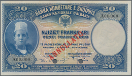 Albania / Albanien: Banca Nazionale D'Albania 20 Franka Ari ND(1926) SPECIMEN, P.3s, Almost Perfect - Albania