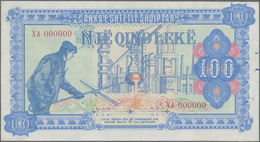 Albania / Albanien: 100 Leke ND(1985) Color Trial Specimen In Blue And Dull Red Color, P.46Aas1 In U - Albania