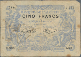 Algeria / Algerien: 5 Francs 1914, P.71a, Some Small Spots And Pinholes, Tiny Part Missing At Upper - Algeria