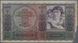 Austria / Österreich: 500.000 Kronen 1922 P. 84a, Large Size Note, Unfortunately With A Larger Missi - Autriche