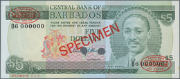 Barbados: 5 Dollars ND Specimen P. 32s, With Zero Serial Numbers And Red Specimen Overprint, Light H - Barbados (Barbuda)